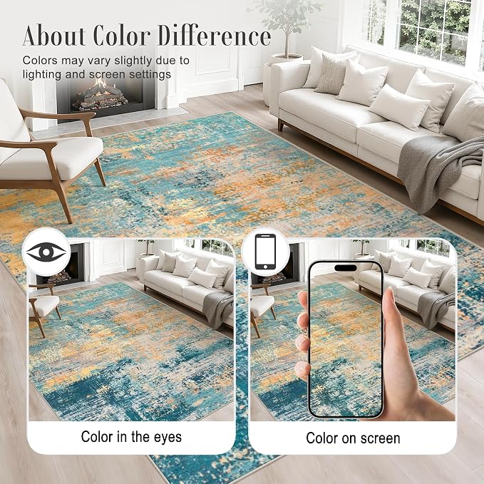 10x14 Area Rug Living Room Rug: Washable Modern Abstract Soft Thin Rug Indoor Floor No Slip Carpet for Bedroom Dining Room Farmhouse Nursery Home Office - Rosy Haze