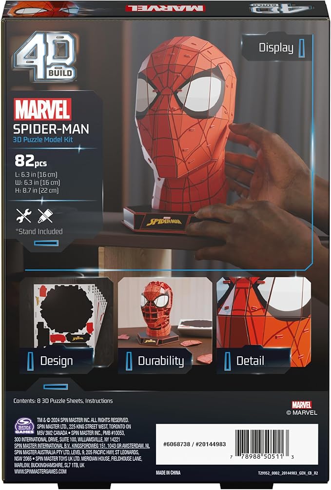 4D Build, Marvel Spider-Man 3D Puzzle Model Kit with Stand 82 Pcs | Spider-Man Desk Decor | Building Toys | 3D Puzzles for Adults & Teens 12+