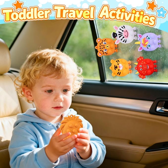 Toddler Valentines Day Gifts, 12PCS Animal Suction Pop Toys for Age 1 2 3 4 5 6, Airplane Car Travel Activities Essential, Birthday Gifts for Boys Girls Toddlers, Bath Toys for Toddler