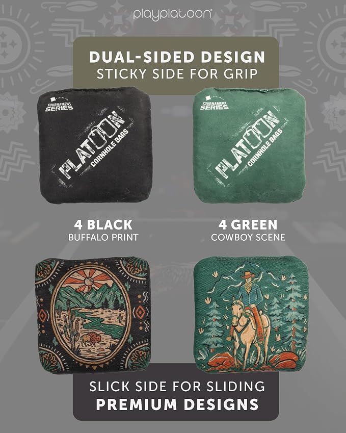 Play Platoon Pro Cornhole Bags Set of 8 - Professional Dual Sided Slick and Sticky Side Competition Corn Hole Bags - Tournament Series