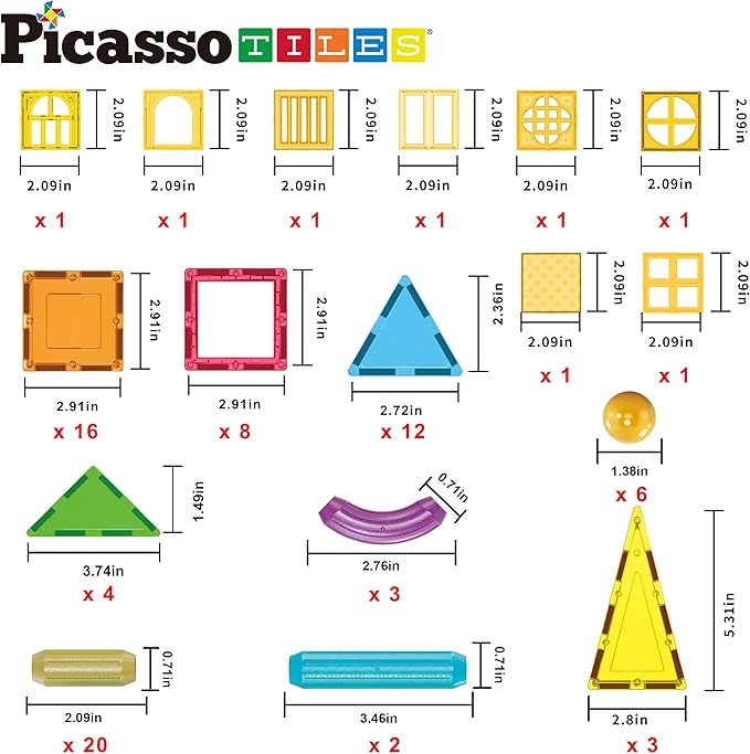PicassoTiles 82 Piece Magnetic Sticks and Magnet Tiles Construction Building Block Toys for Toddlers, STEM Learning Toy Magnets Balls and 3+ Years Old for Boys Girls Kids Children Early Educational