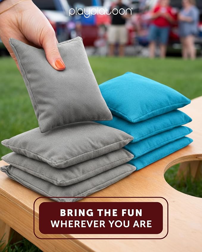 Play Platoon Cornhole Bags Weather Resistant- Set of 8 Regulation Bean Bags for Tossing- Official Professional Size & Weight Corn Hole Bags Two Color All Weather Cornhole Beans Bag Set with Tote Bag