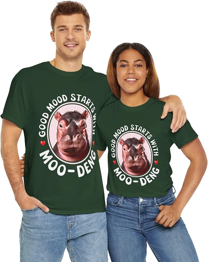 Good Mood Starts with Moo Deng Unisex T-Shirt, Funny Moo Deng Good Mood Minimalist Men and Women Shirt