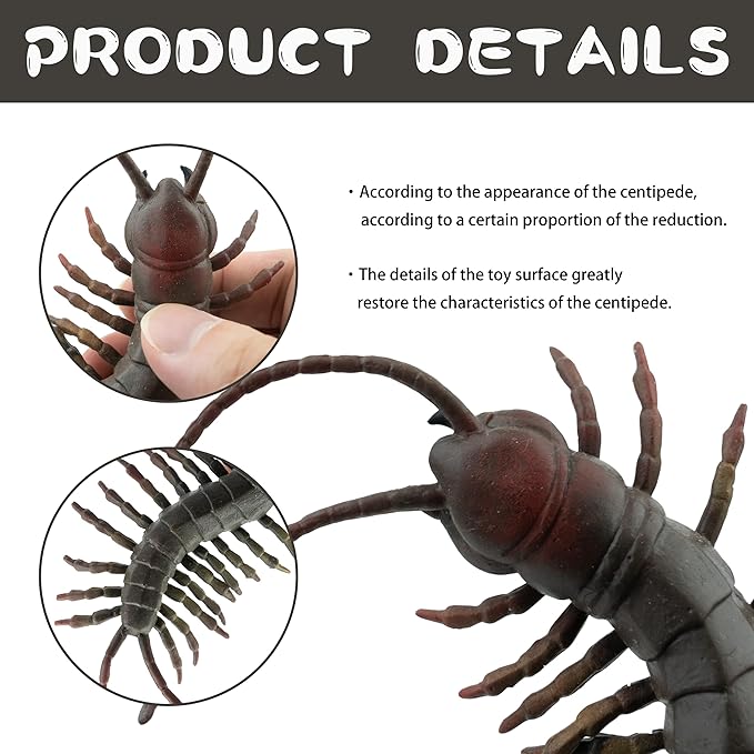 Reptile Figurine Soft Rubber Toy, Tropical Jungle Animals with Centipede, TPR Super Stretch Toy for Kids, Perfect for Gifts, Party Favors, and School Projects (Centipede)