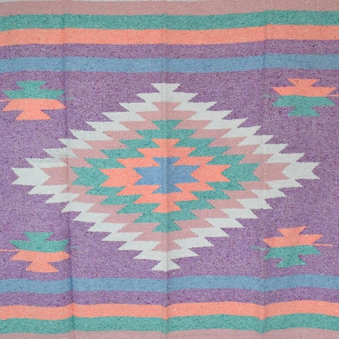 Open Road Goods Aztec Navajo Style Blanket, Throw, or Yoga Bolster - Handwoven Mexican Diamond Blanket (Pastel Blanket)