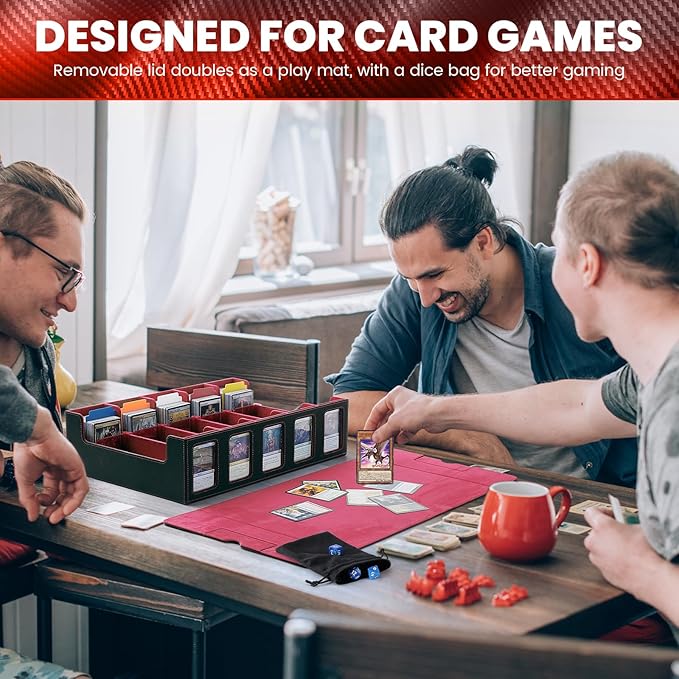 Red Trading Card Storage Box with Handle,5-Row Portable Deck Case for 4000+ Cards, Leather Card Collection Case with Commander Display Window for MTG, Yugioh, and Sports Cards,Gifts for Card Collector