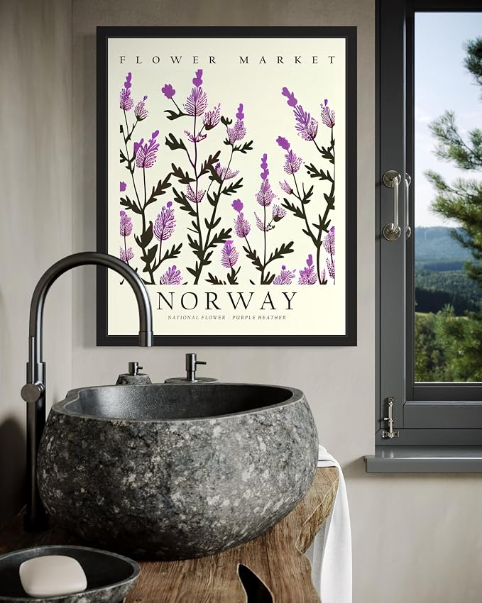 Norway, Purple Heather Art Print Poster, Flower Market Wall Art, Floral Artwork Decor for Bedroom, Kitchen, Bathroom, Livingroom Decoration 52 (Norway, Purple Heather, 10"L x 8"W, Unframed)