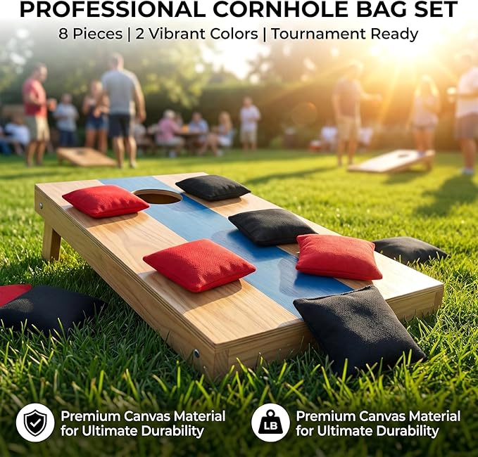 RAINFLOW 8 PCS Cornhole Bags - Bean Bags for Cornhole, 4 Black and 4 Red for Tossing, Game, Outdoor, Wedding, Sports, Party(Black & Red)