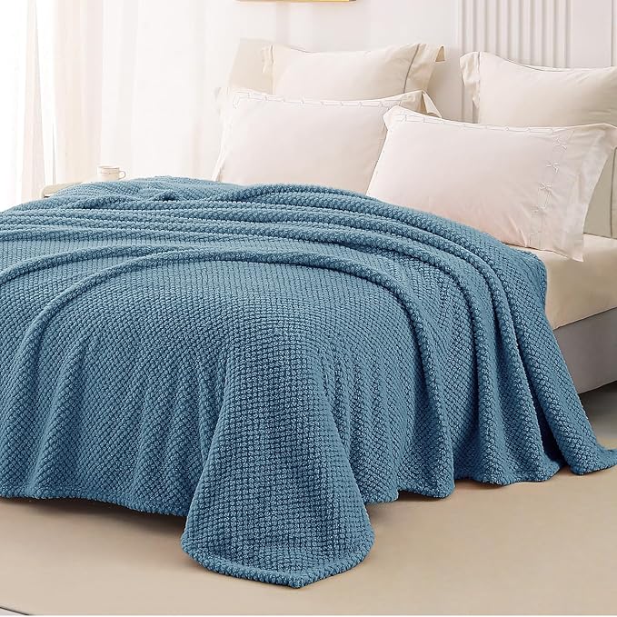 Whale Flotilla Soft Fleece Queen Size Bed Blanket, Slate Blue | 90x90 Inch, Suitable for Bed, Fluffy Fuzzy Jacquard Blankets for All Season, Lightweight and Cozy