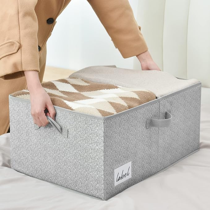 GRANNY SAYS Fabric Storage Bin with Lid, Decorative Storage Box with Label, Extra Large Storage Baskets, Closet Organizer, Memory Keepsake Box, Gray, 1-Pack