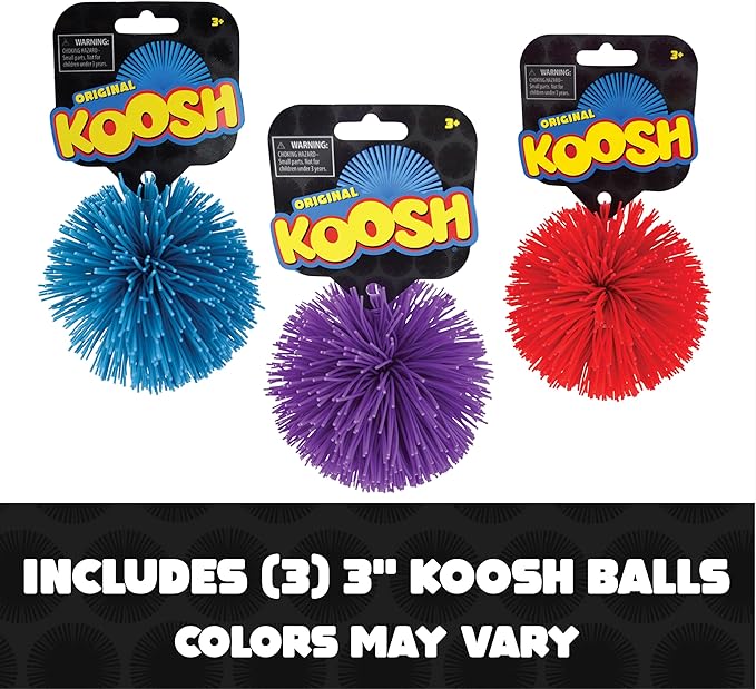 Koosh Balls 3 inch, 3 Pack Assorted Colors - Kids' Beach & Outdoor Fun, Ages 3+