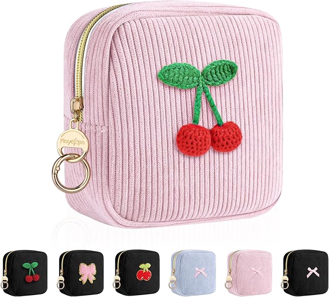 Period Bag for Teen Girls, Corduroy Sanitary Napkin Storage Bag, Menstrual Pad Pouches Tampon Holder for Purse