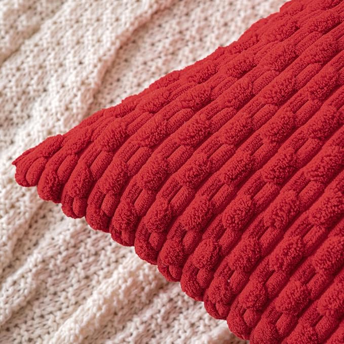 MIULEE Decorative Throw Pillow Covers 18x18 Red Textured Corduroy | Pack of 2 Striped Pillow Covers Modern Farmhouse Home Decor for Couch Bed Sofa Living Room