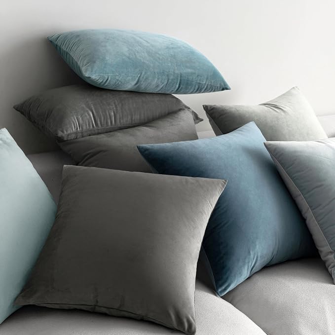 MIULEE Velvet Throw Pillow Covers 22x22 Inch Pack of 2 Medium Gray | Soft Solid Decorative Pillow Covers, Modern Luxury Home Decor, for Couch Chair Sofa Bedroom Livingroom