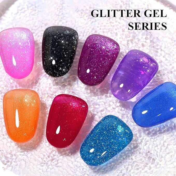 Imtiti Glitter Gel Nail Polish, 0.5 Fl Oz Black Glitter Gel Polish Soak Off LED UV Diamond Shimmer Sparkle DIY Art Starter Manicure Salon