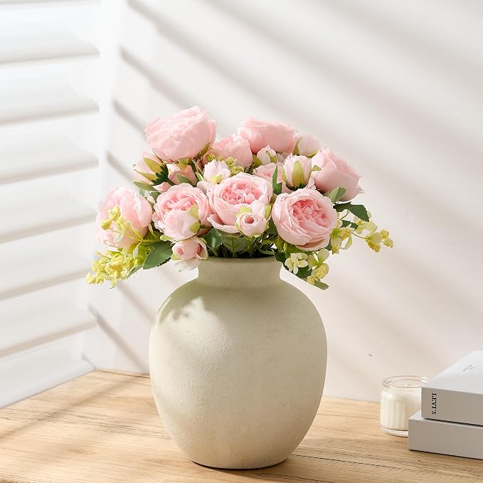 SIDUCAL Ceramic Decorative Flower Vase | 7.48 Inch Pottery Rustic Farmhouse Boho Vase for Home Decor, Table, Living Room, Bathroom, Coffee Desk, Shelf, Mantel Decoration, Wedding, White