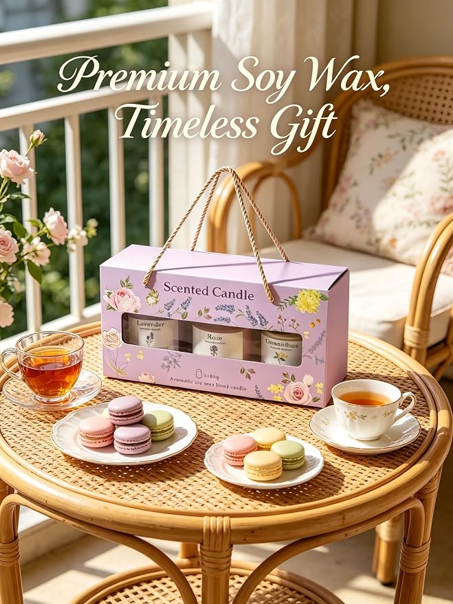 Scented Candles for Women, 8.5oz(3x80g),Soy Wax Aromatherapy Candles | For Flowerlovers, Girls Birthday, Graduation Party, Home decor, Birthday Gift for Mothers, Thanks Gifts for Teachers