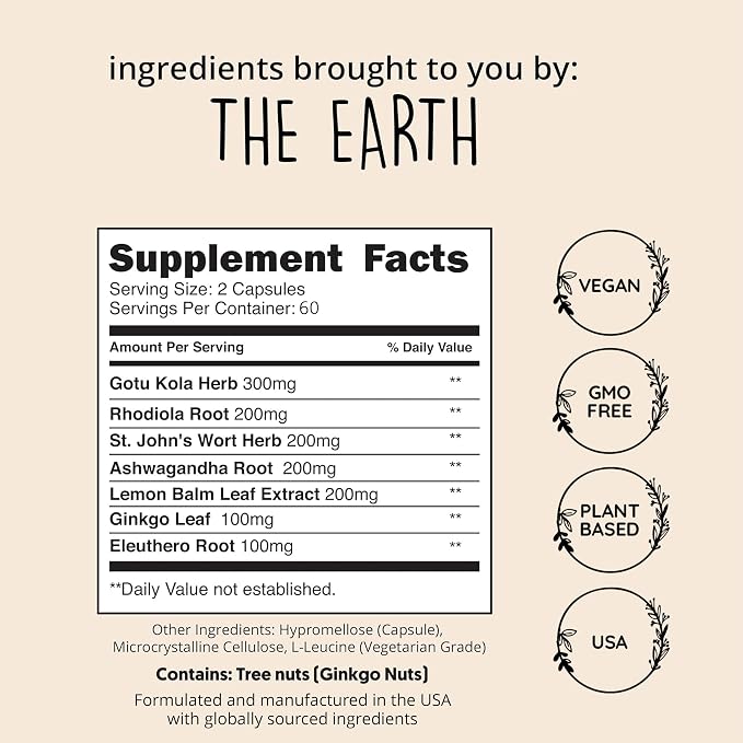 Joy-Filled Mood Support Supplement - 7 Herb Complex + St. Johns Worts (120 Ct) | Stress Relief Supplement with Rhodiola Rosea, Eleuthero | Helps Calm The Mind & Body | 100% Plant-Based Happy Pills