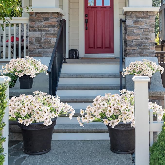 ColoPlay 24 Bundles White Artificial Flowers for Outdoors, Fake Flowers | Fake Plants Outdoors, UV Resistant Faux Flowers for Indoor Outside Garden Porch Window Box Home Wedding Farmhouse