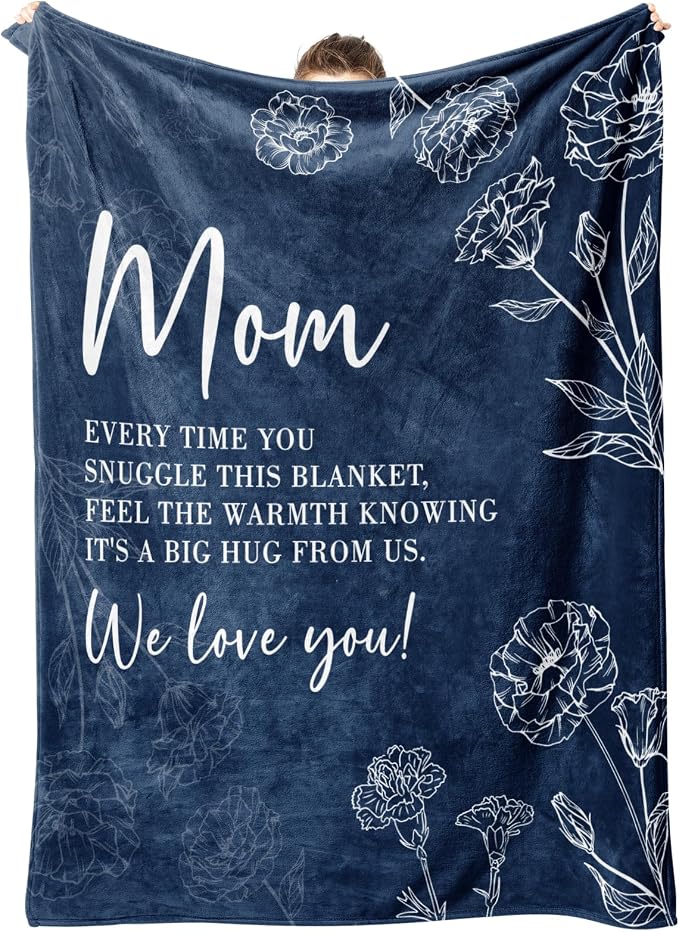 GiltGlimmer Mom Birthday Gifts, Mom Floral Blanket Blue, 60" x 50" | Gifts for Moms from Daughter Son, We Love You Present for Mother Mommy Christmas Mothers Day