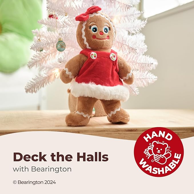 Bearington Holly Ginger Gingerbread Plush, Gingerbread Stuffed Animal, 10 in Christmas Doll, Ideal Christmas Stuffed Plush Gift for Toddlers, Kids & Teens, for Ages 3-14