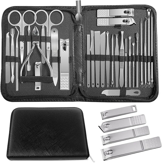 Manicure Set Professional Set Nail Clippers Pedicure Kit-30 Pieces Stainless Steel Manicure Kit, Grooming Kit Nail Care Tools with Luxurious Travel Case Silver