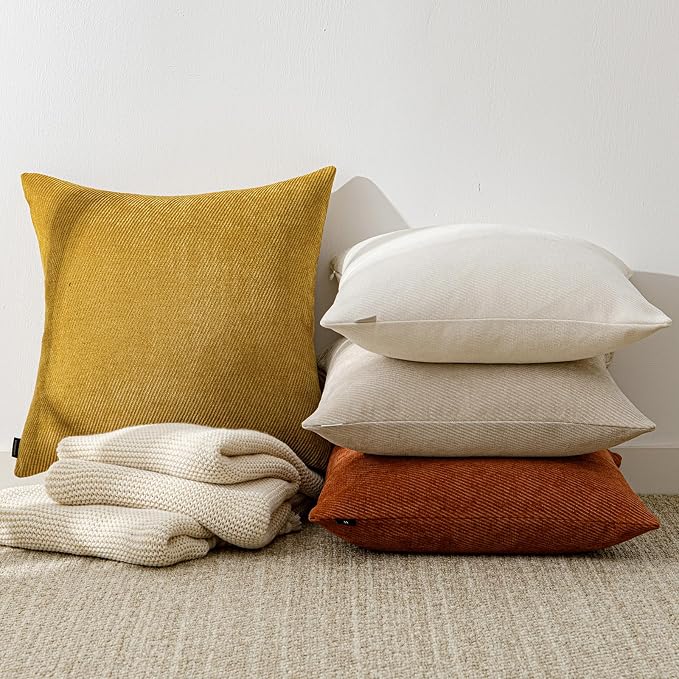 a moment Fall Decorative Throw Pillow Covers Pack of 2,16x16 Inch Yellow | Twill Chenille Cushion Covers for Sofa Living Room Couch Bed