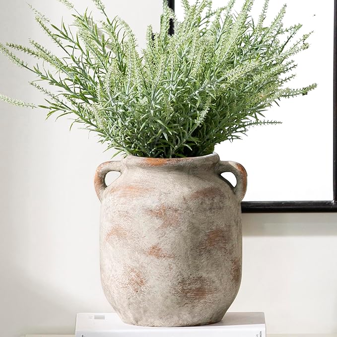 Vanselia Ceramic Flower Vase Home Table Decor Living Room Farmhouse 7.6 in | Small Rustic Decorative Flowers Vases Plant Modern Decoration for Kitchen Shelf Coffee Dining Centerpieces Desk