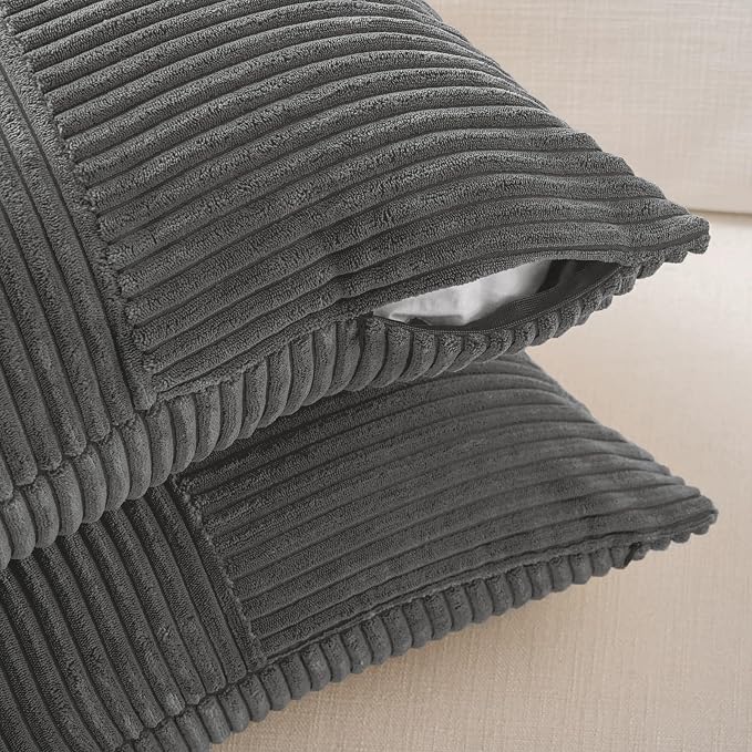 Fancy Homi 2 Packs Dark Gray Decorative Throw Pillow Covers 18x18 Inch for Living Room Couch Sofa, Rustic Farmhouse Boho Home Decor, Soft Corss Corduroy Patchwork Textured Square Cushion Case 45x45 cm