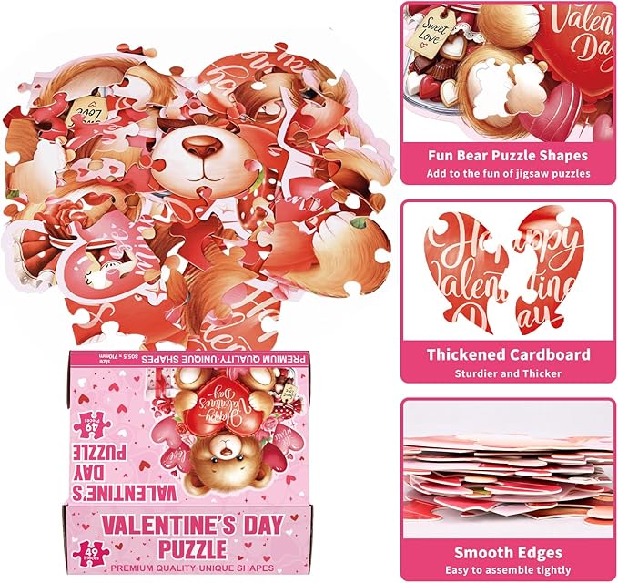 Valentines Day Puzzles with 49 Large Pieces - Happy Valentine's Day Shaped Floor Puzzle for Party Decorations, Gifts, and Classroom Activities