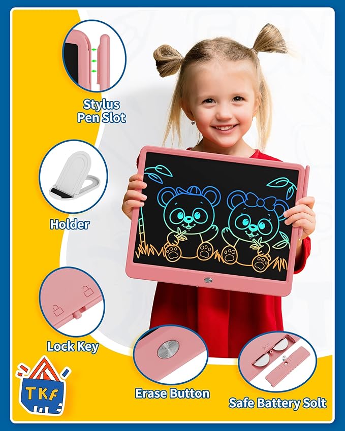 TEKFUN Teen Girl Gifts Ideas, 15inch LCD Writing Tablet for Kids Age 8-10 and Up, Doodle Board 4 5 6 7 Year Old Girl Toys, Mothdays Day Gifts Homeschool Supplies Easter Gifts for Adults(Pink)