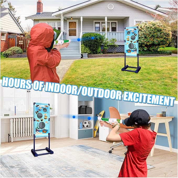 Gun Toy for 5 6 7 8 9 10 11 12 Years Old Boys Girls Best Kids Birthday Gift with Moving Shooting Target 2 Blaster Guns and 18 Foam Balls - Compatible with Nerf Toy Guns