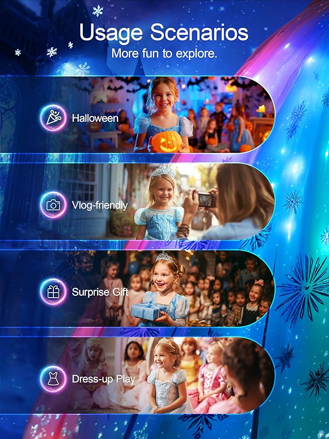 Princess Dress Up for Girls RGB LED Light Up Syncs Music, Princess Birthday Dress Halloween Costume for Girls 3-10