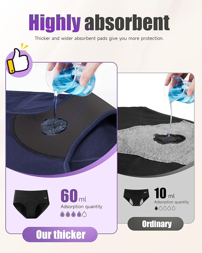 TANSTC Period Underwear for Women Heavy Flow | Leakproof Menstrual Panties Postpartum, Cotton Soft Breathable Briefs 3 Pack