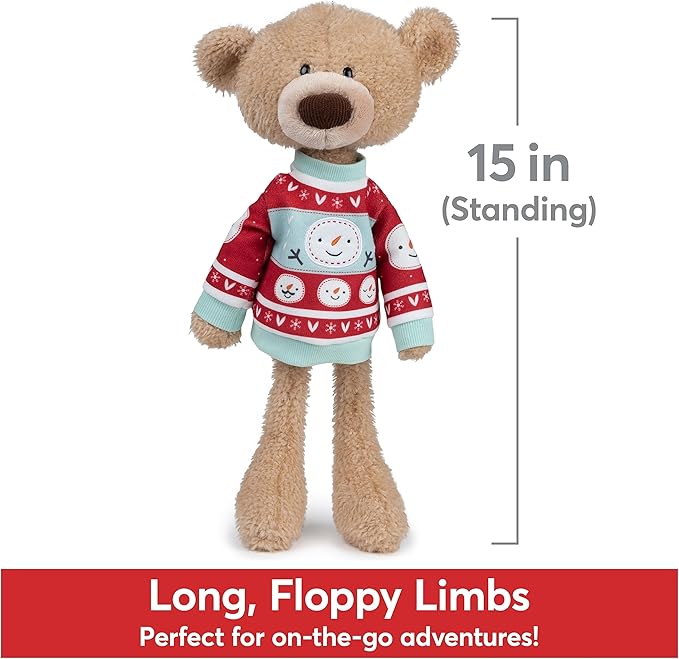 GUND Toothpick with Holiday Sweater, Classic Teddy Bear Stuffed Animal for Ages 1 and Up, Beige/Red/White, 15”