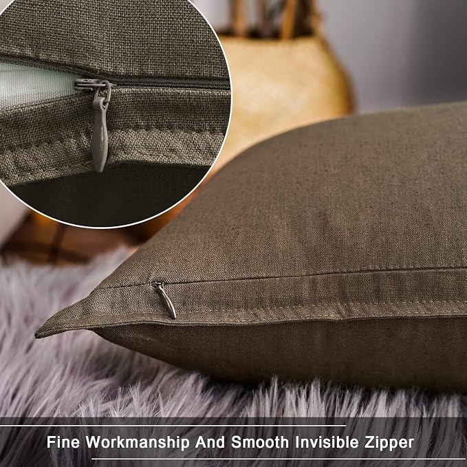 Jeanerlor Solid Cotton Linen Decoration 18"x18" Throw Pillow Cushion Case Special Pillow Cover Delicate Decorative Pillowcase for Couch/Bed/Chair,(45 x 45cm), Khaki