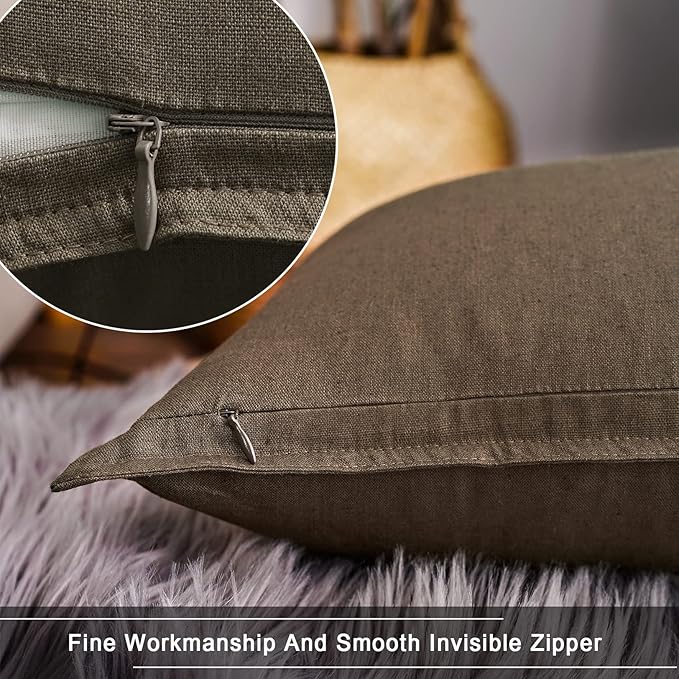 Jeanerlor Decorative Cotton Linen Couch 26"x26" Throw Pillow Case for Sofa Durable Classy, Comfortable Cushion Cover (65 x 65cm), Khaki