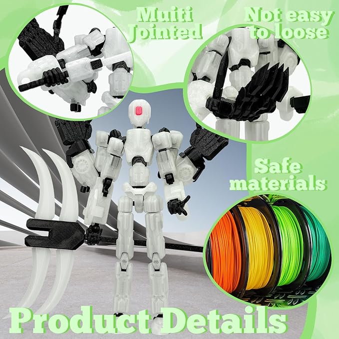 T13 Action Figure Assembly Completed, T13 Multi-Jointed Movable Robot Action Figure Set,Collectors Desktop Decorations for Game Lovers Toys (White Luminous Green, 8IN)