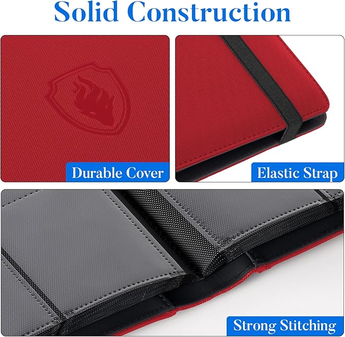 Premium 9 Pocket Card Binder for 540 Cards, Fabmaker PU Cover Trading Card Binder, Sturdy Card Collection Album, Sleek Card Holder Folders for Game Cards & Sports Cards, Red