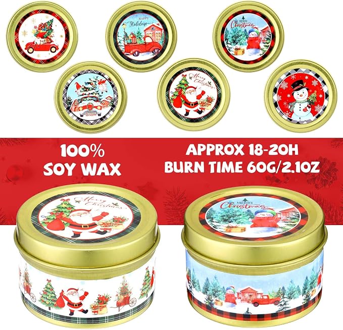 MTLEE 24 Pcs Christmas Scented Candles Set Vintage Christmas Candles with Festive Fragrance for Xmas Holiday Party Rustic Home Decor Stocking Stuffer Gifts for Women Men Coworkers Friend(Santa)