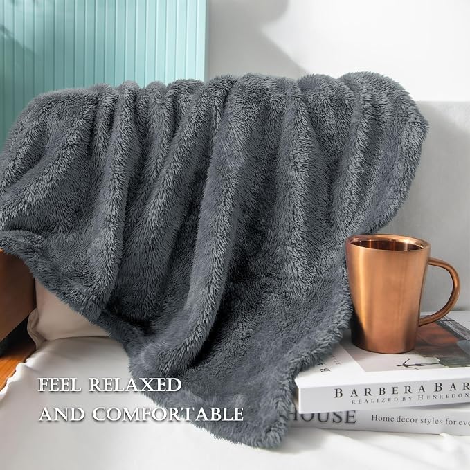 Exclusivo Mezcla Fuzzy Plush Fleece Bed Blanket King Size, Dark Grey | 104x90 Inches, Super Soft and Cozy Bed Blanket, Fluffy Decorative Bedding for Livingroom, Bedroom, All Season