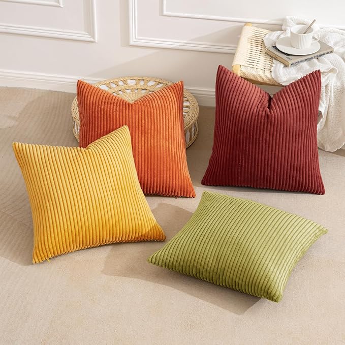 MIULEE Fall Decorative Throw Pillow Covers Yellow Orange Rust 20x20 | Set of 4, Vintage Retro Fall Decor, Mix and Match Color Clash Design, Vibrant Cushion Covers for Sofa Couch Bed Living Room