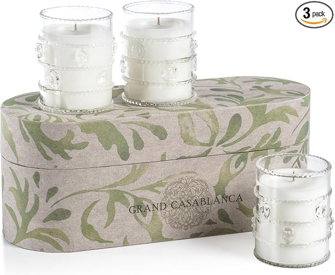 Zodax Grand Casablanca Glass Jar Scented Candle Trio for Home Decor - Ideal for Kitchen and Bathroom - Makes a Great Gift for Women and Men - Neroli Absolute - 2.8 Oz. - 3 Pack