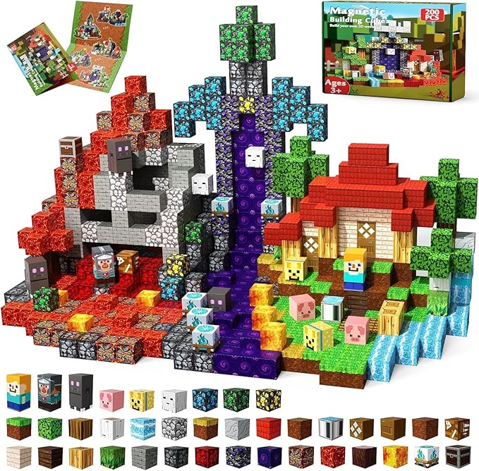 200 PCS 0.8in Magnetic Blocks - Magnet Toys for Kids, Magnetic Building Blocks Cubes, Stacking Magnets, School STEM Toys Birthday Gifts for Boys and Girls Age 3+ Years Old (Theme: Portal)