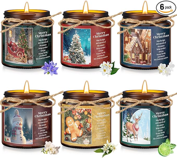 MTLEE 6 Pcs Christmas Candles Gifts Bulk Scented Candle Jars for Coworkers Women Aromatherapy Candles for Home Xmas Birthday Gifts Yoga(Retro Style)