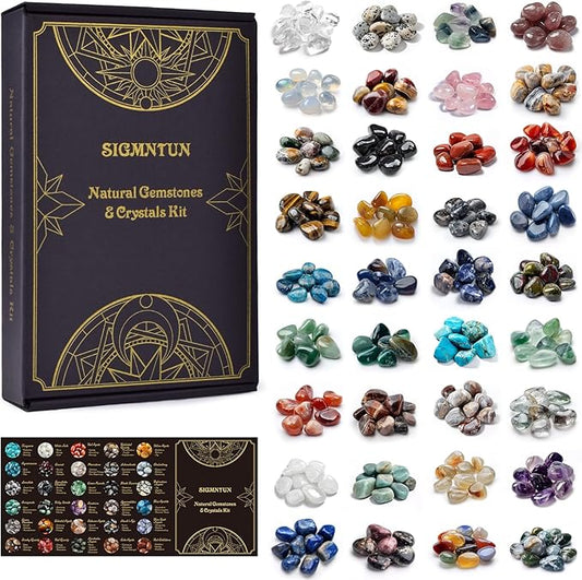 36 Varieties Healing Crystals Stones Bulk Set, Christmas Gifts - 2.5 lbs, 0.5" Natural Polished & Tumbled Gemstones Collection and Decorative Rocks for Chakra, Meditation, Reiki, Crafts