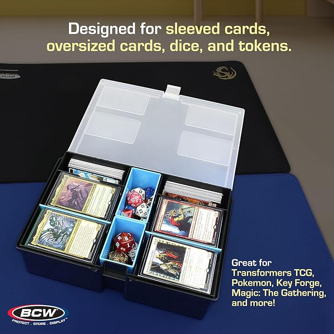 BCW Prime X4 XL Gaming Box | Playing Card Storage Box for Decks and Game Accessories, Includes Removable Dividers and Dice Trays | Trading Card Storage Box for Gaming | Pokemon, MTG, Naruto Cards