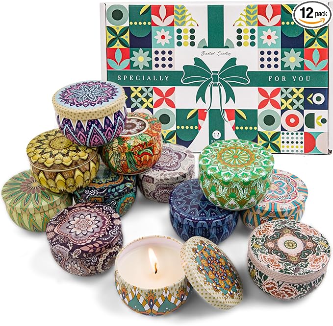 Scented Candles Gift Set, 12 Pack Summer Soy Wax Travel Tin Candles, Refreshing Summer Aromatherapy Scents for Home Spa Relaxation, Gifts for Women