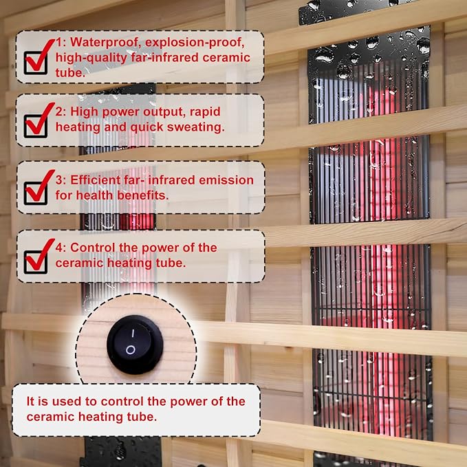 LTCCDSS Ceramic Far Infrared Sauna, Infrared Sauna 2-3 Person, Hemlock Indoor Sauna with 1750W, 5 Low EMF Heaters+4 Ceramic Heating Cube, 2 Bluetooth Speakers, Chromotherapy, LCD Display Dual Control