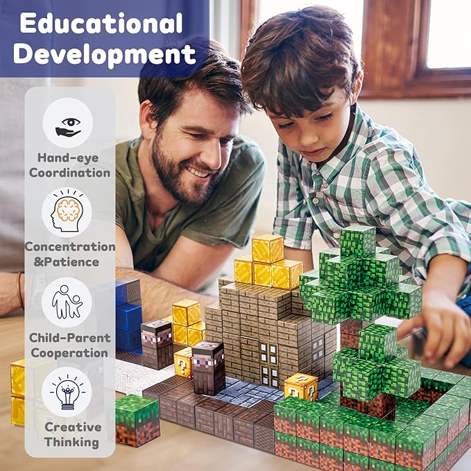 Magnetic Blocks for Kids - 128PCS Building Toys for Toddler, Building Magnet Cube Toy for Boys Girls, STEM Sensory Educational Game, Birthday Gifts for Toddlers Kids Ages 3 4 5 6 7 8